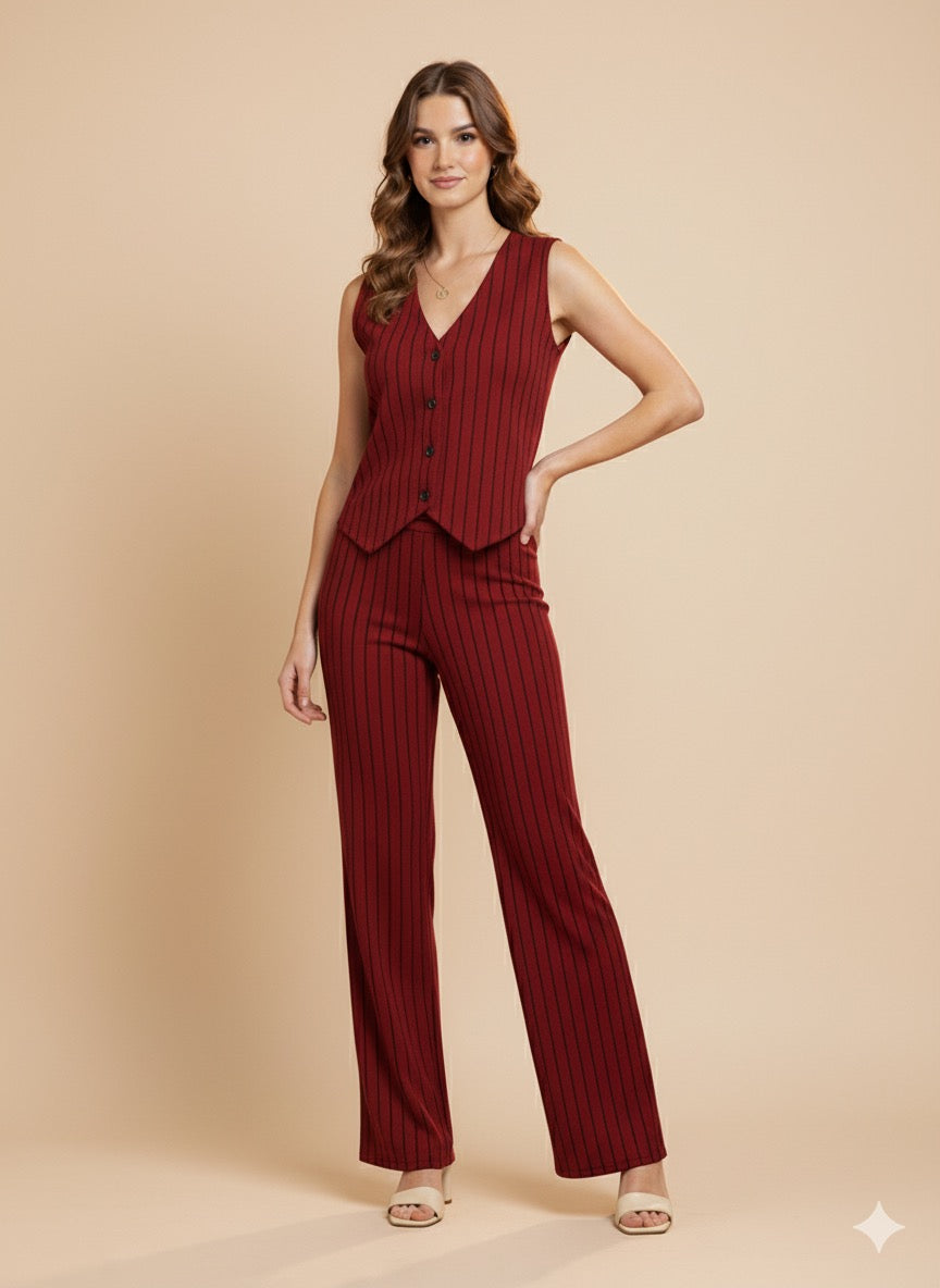 Conjunto con chaleco rayado