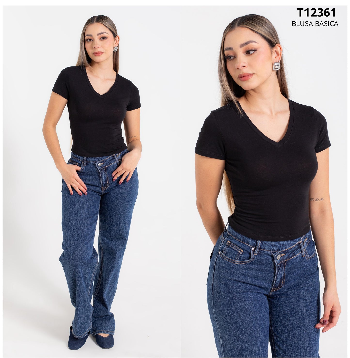 Blusa De Algodon Cuello V Basica
