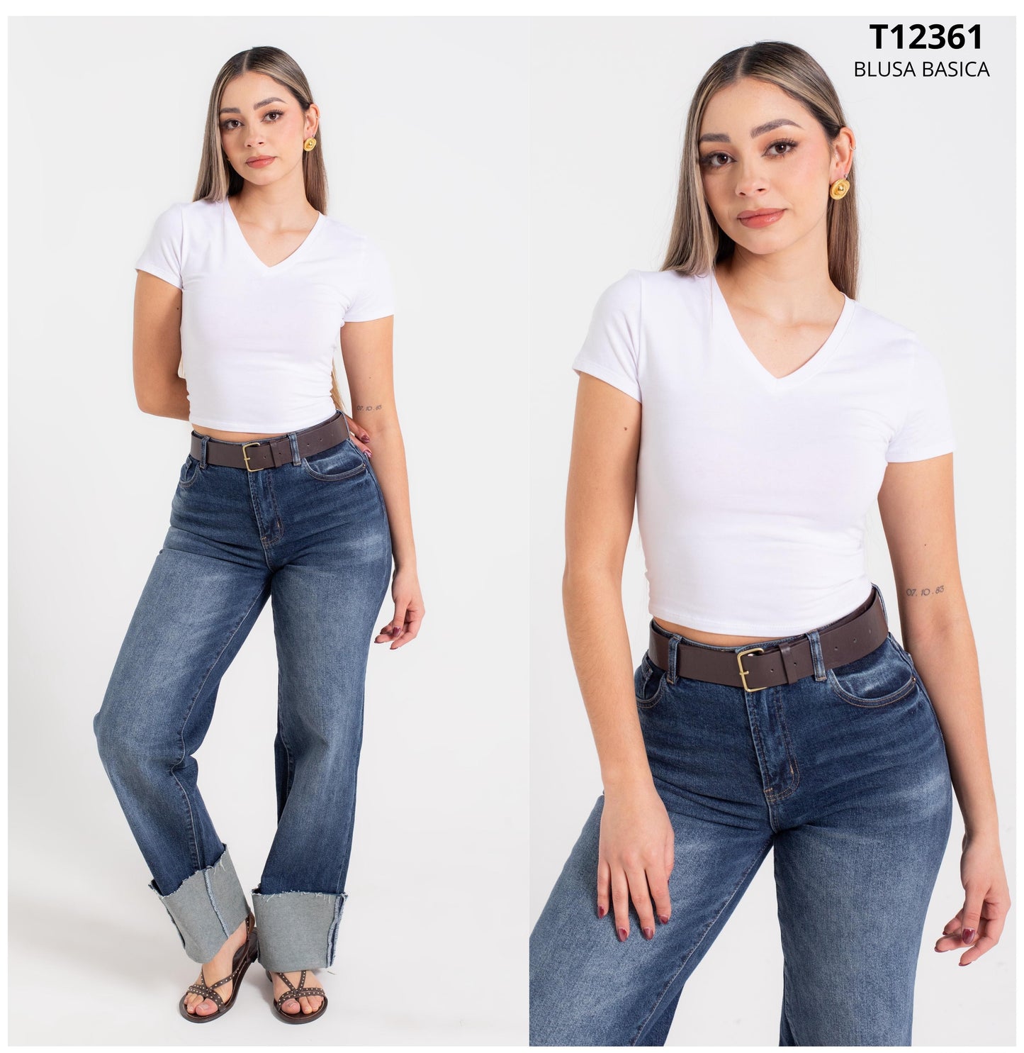 Blusa De Algodon Cuello V Basica