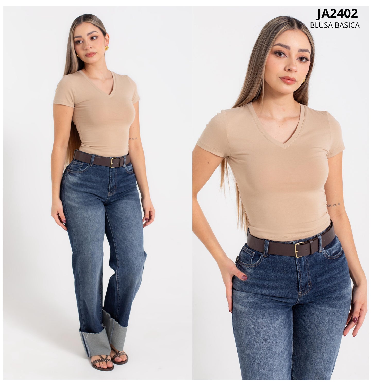 Blusa De Algodon Cuello V Basica