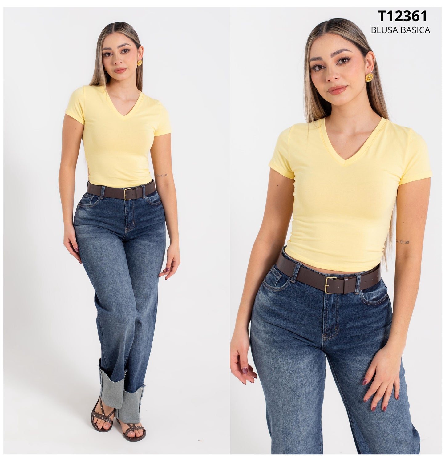 Blusa De Algodon Cuello V Basica