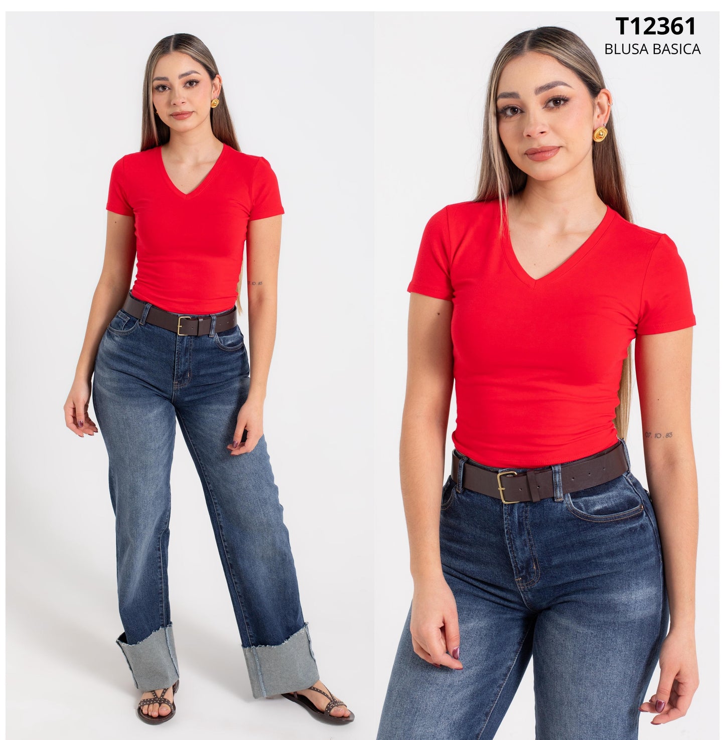 Blusa De Algodon Cuello V Basica