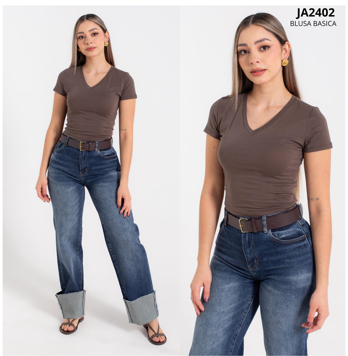 Blusa De Algodon Cuello V Basica