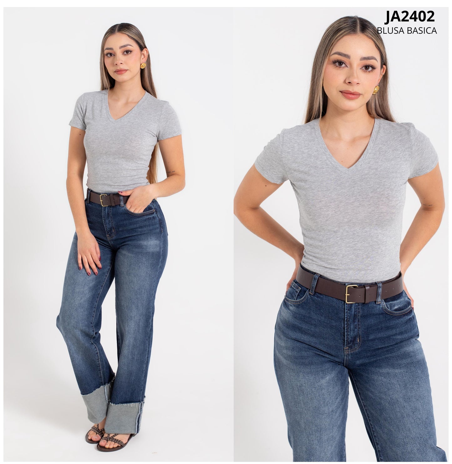 Blusa De Algodon Cuello V Basica