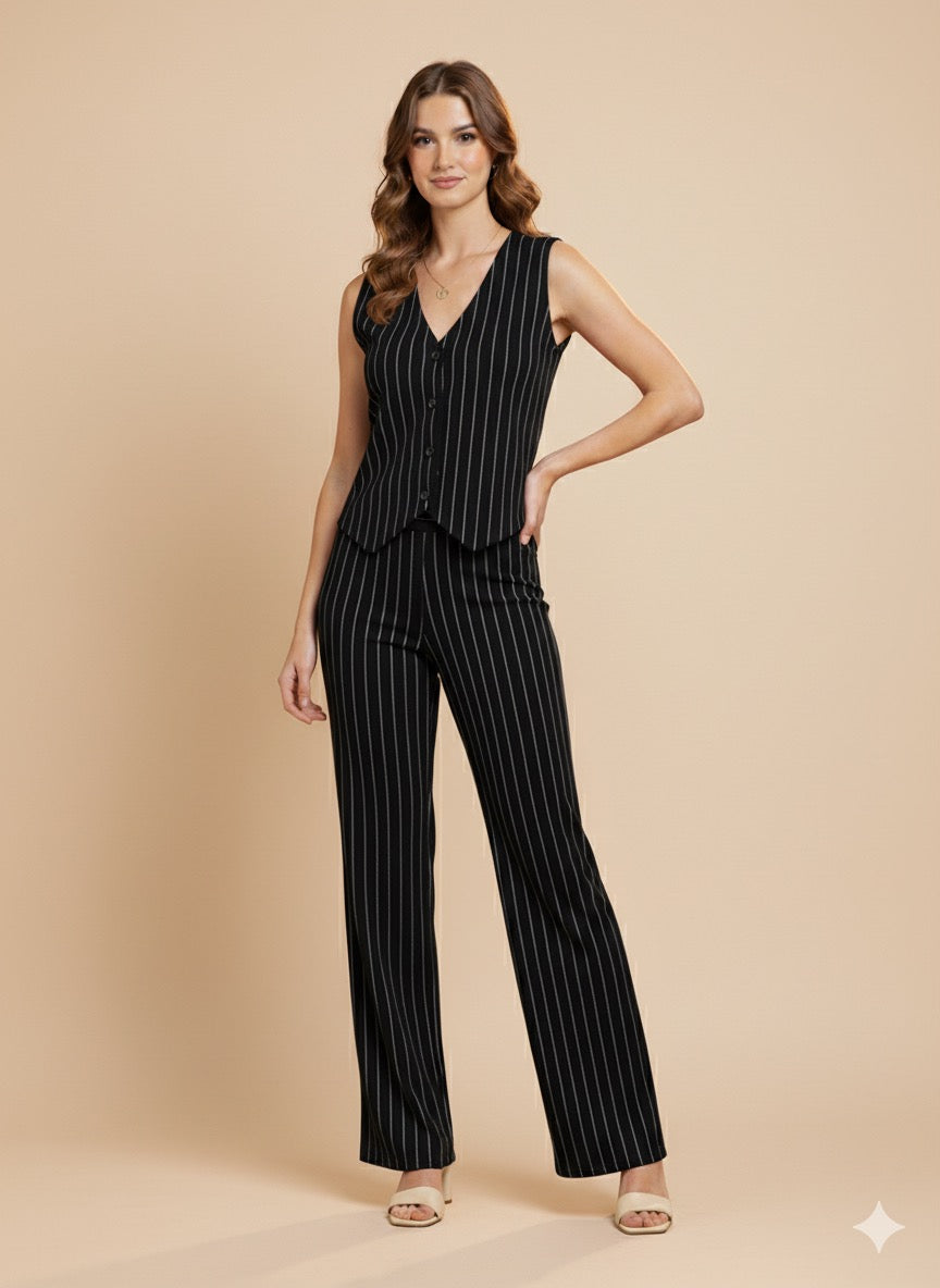 Conjunto con chaleco rayado