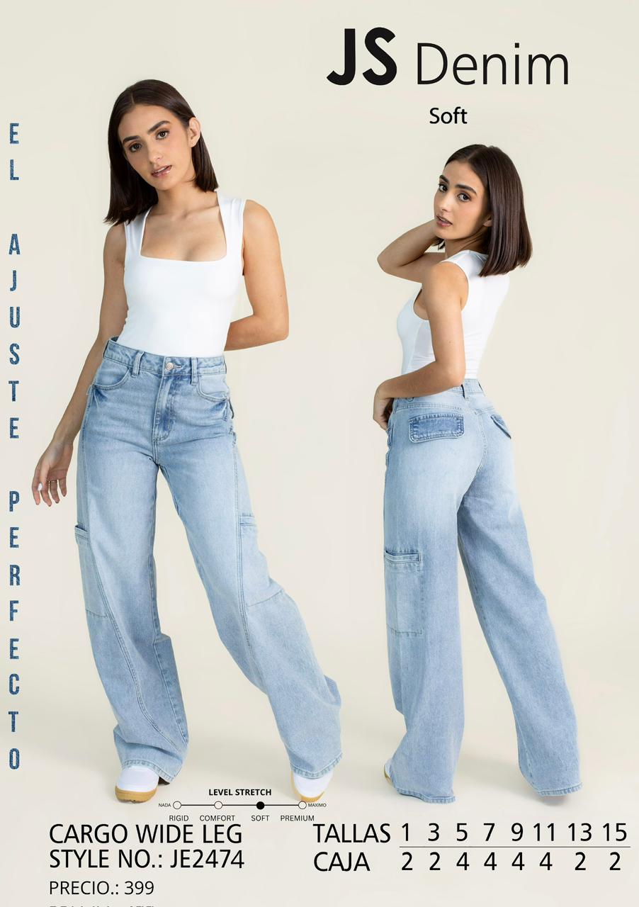 Pantalon Wide Leg Azull Claro Tipo Cargo Con Bolsas Falsas Traseras