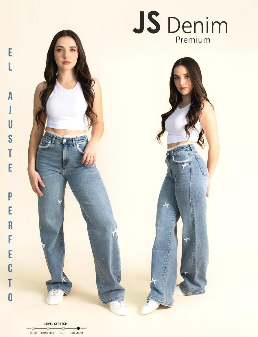 Pantalon JS Con Encaje Decorativo y Moños