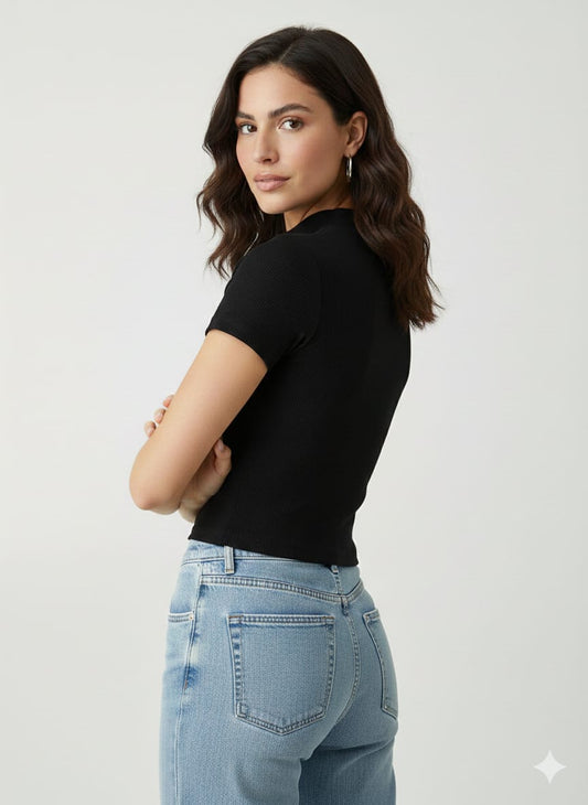 Blusa Basica Manga Corta Punto Fino CORTA