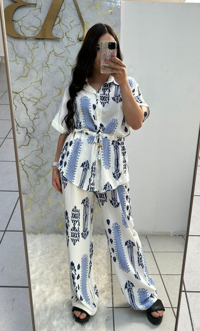 Conjunto Blusa Y Pantalon Sublimado Blusa Con Cinta En La Cintura
