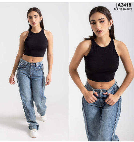 Blusa Top De Algodon Sin Mangas Basico
