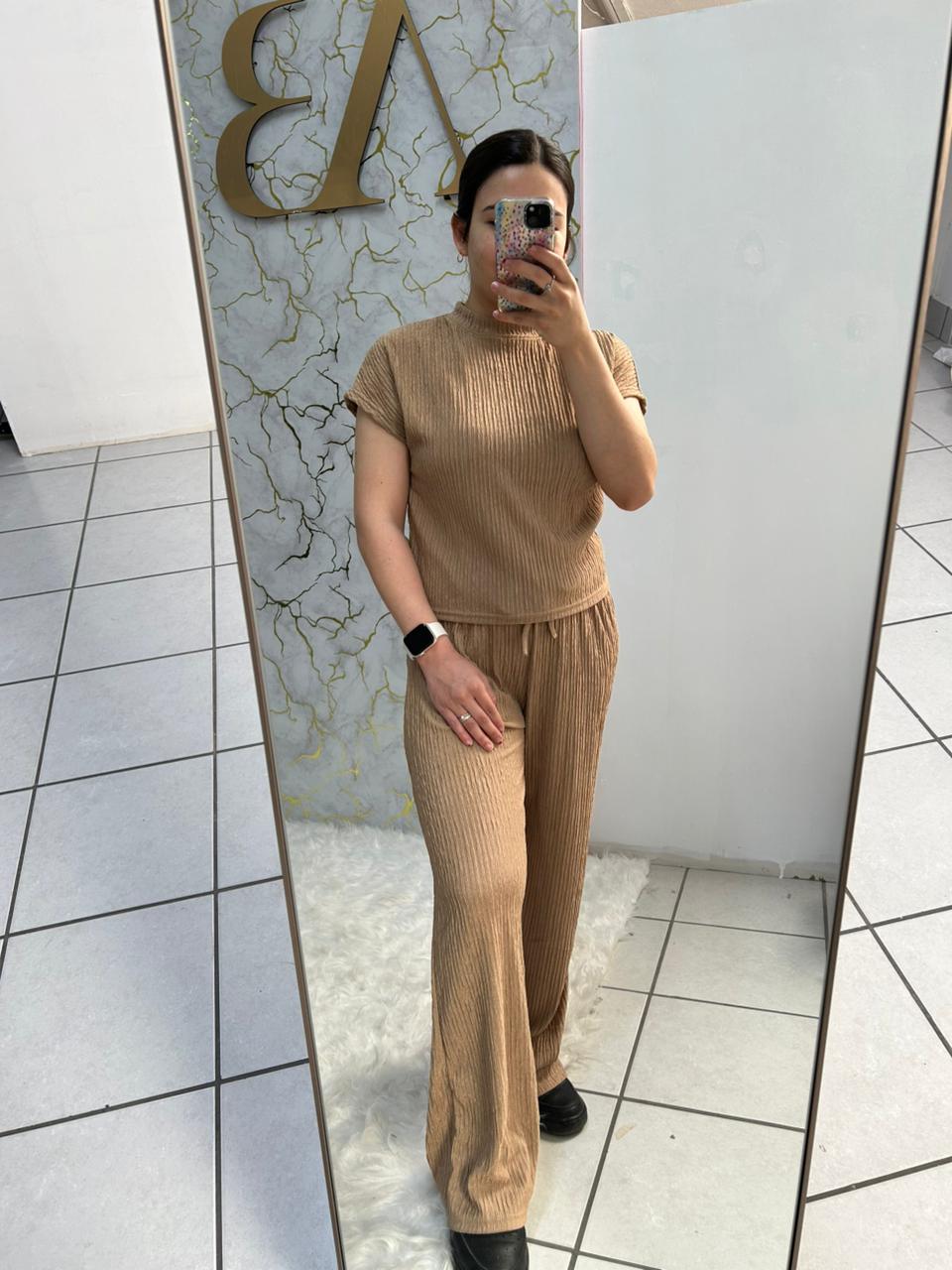 Conjunto Basico Rib Wide Leg Liso