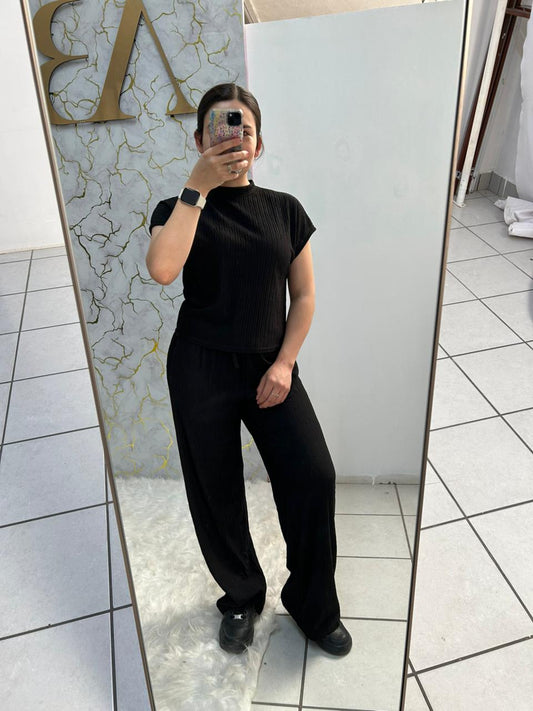 Conjunto Basico Rib Wide Leg Liso