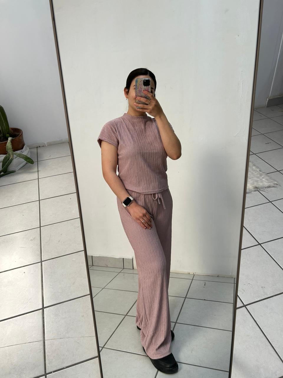 Conjunto Basico Rib Wide Leg Liso