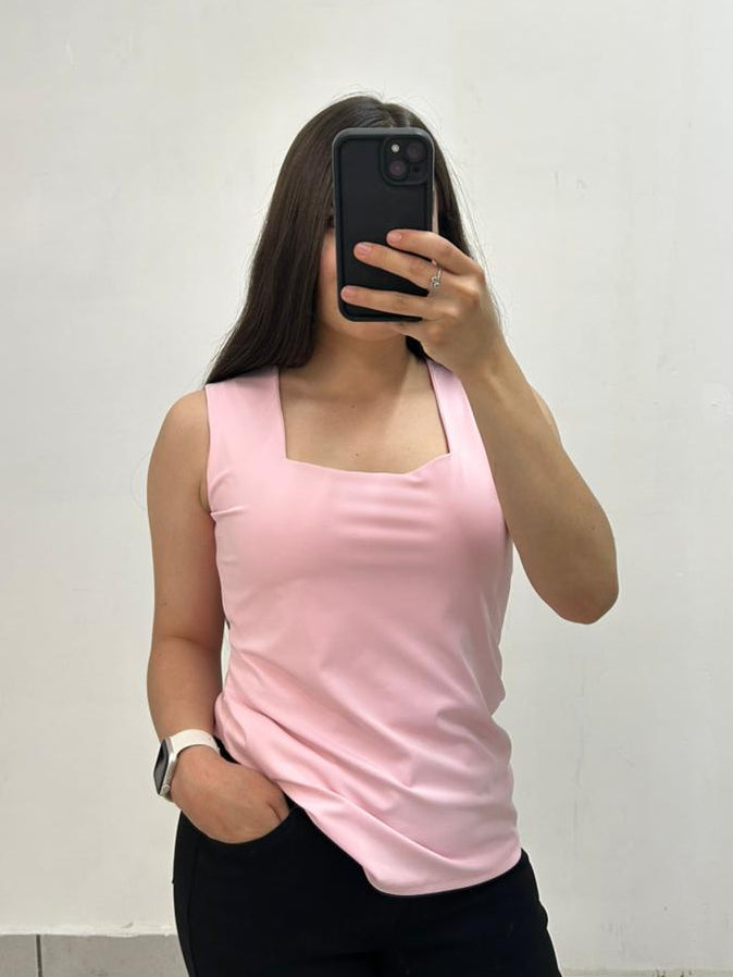 Blusa Premium Cuello Cuadrado Lisa Sin Mangas