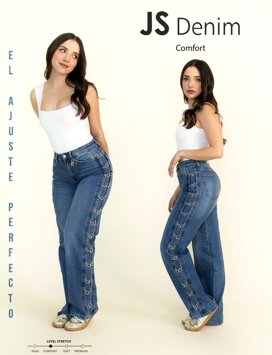Pantalon JS Wide Leg Con Cadena En Los Costados