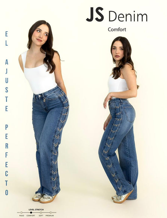 Pantalon JS Wide Leg Con Cadena En Los Costados
