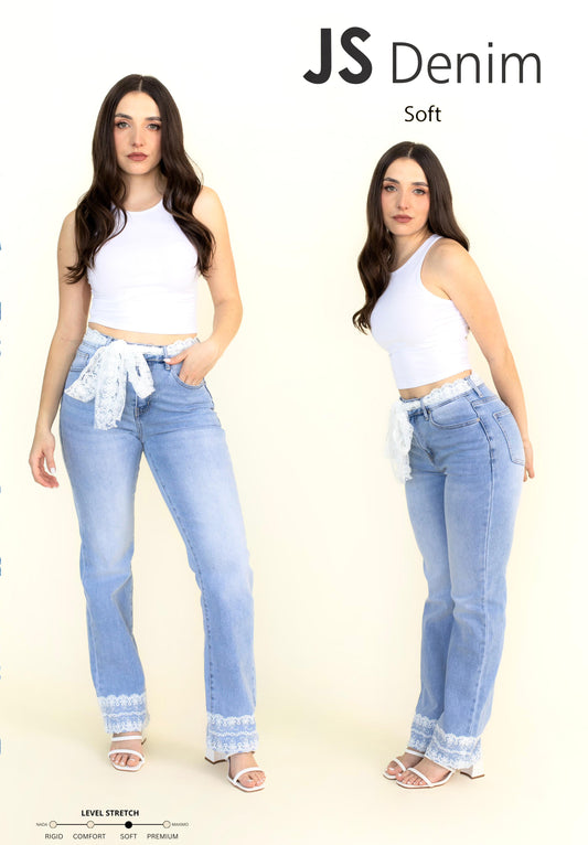 Pantalon J1481 Straight Con Cinto de Encaje