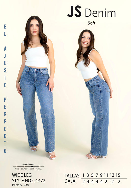 Pantalon J1472 Wide Leg Con Brillos