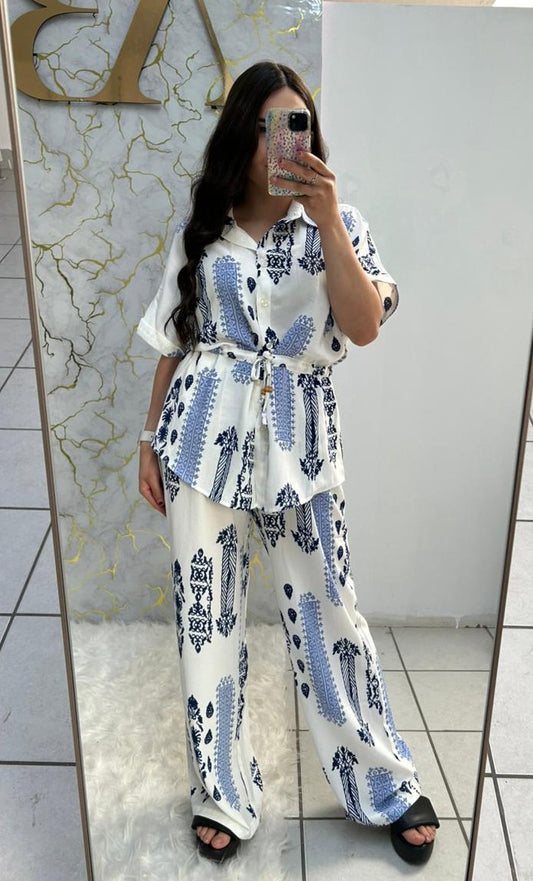 Conjunto Blusa Y Pantalon Sublimado Blusa Con Cinta En La Cintura